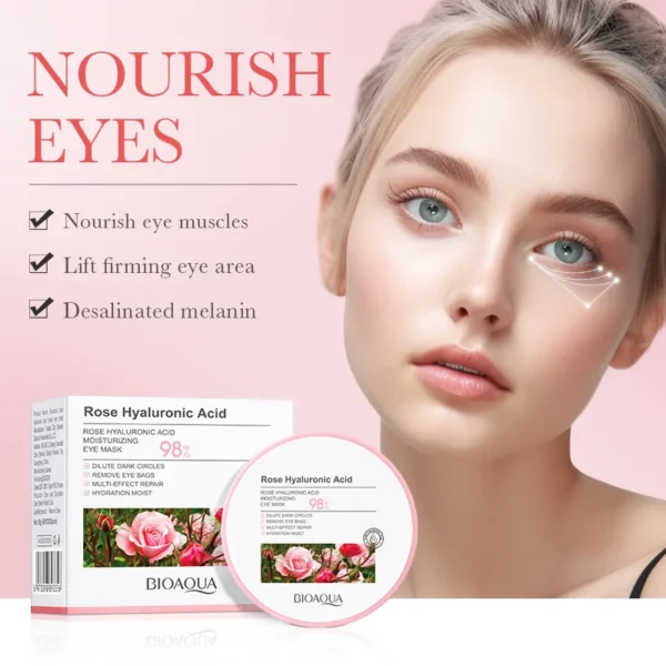 BIOAQUA Rose Hyaluronic Acid Eye Mask – Anti Dark Circles & Puffiness, Firming Eye Patches - Image 2