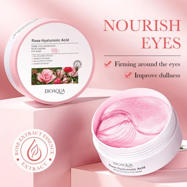 BIOAQUA Rose Hyaluronic Acid Eye Mask – Anti Dark Circles & Puffiness, Firming Eye Patches - Image 3