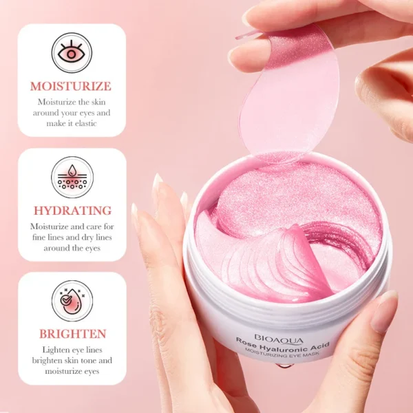 BIOAQUA Rose Hyaluronic Acid Eye Mask – Anti Dark Circles & Puffiness, Firming Eye Patches - Image 4