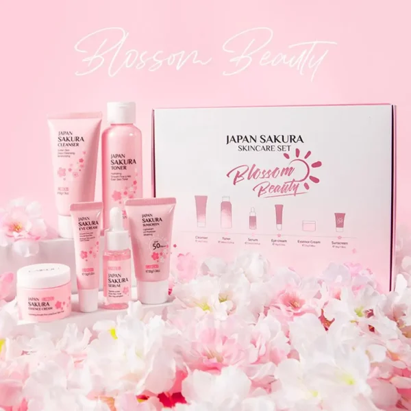 Sakura Skin Care Set – Cleanser, Toner, Serum, Eye Cream, Face Cream & Sunscreen - Image 2