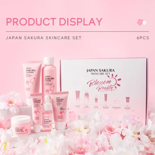 Sakura Skin Care Set – Cleanser, Toner, Serum, Eye Cream, Face Cream & Sunscreen - Image 4