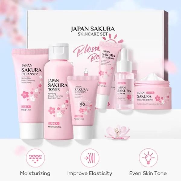 Sakura Skin Care Set – Cleanser, Toner, Serum, Eye Cream, Face Cream & Sunscreen - Image 5