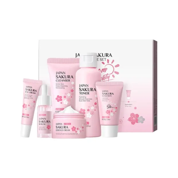 Sakura Skin Care Set – Cleanser, Toner, Serum, Eye Cream, Face Cream & Sunscreen - Image 6