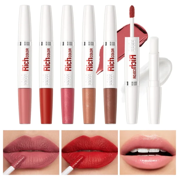 8-Color Matte Liquid Lipstick & Lip Gloss – Waterproof, Dual-Ended Lip Balm, Moisturizing, Anti-Cracking, Plumping Lip Makeup