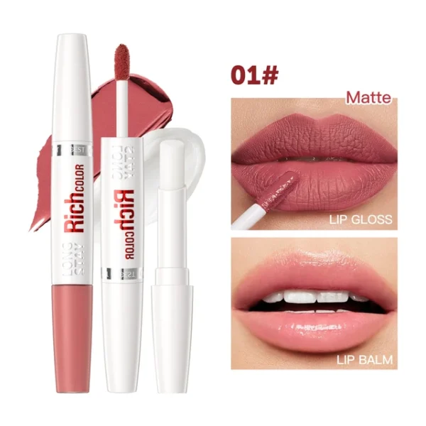 8-Color Matte Liquid Lipstick & Lip Gloss – Waterproof, Dual-Ended Lip Balm, Moisturizing, Anti-Cracking, Plumping Lip Makeup - Image 3