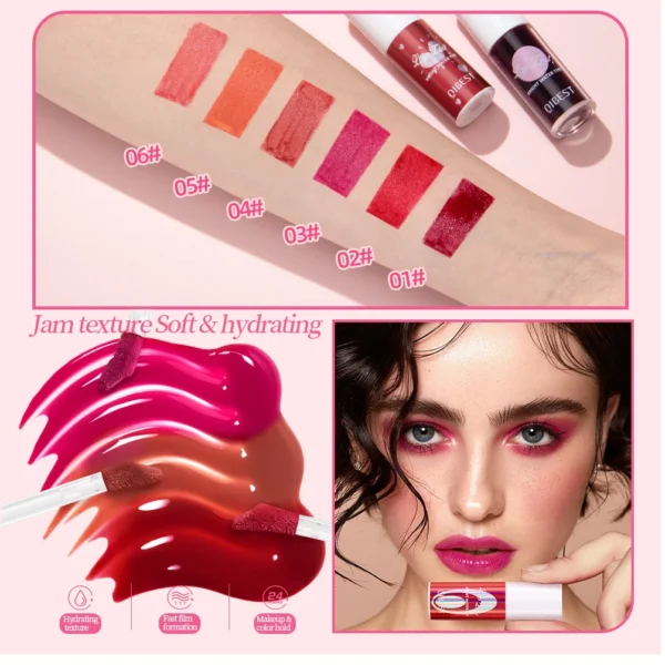 QIBEST 6 Colors Red Mirror Dyeing Lip Gloss Moisturizer Liquid Lipstick Waterproof Long Lasting Lip Tint Korean Makeup Cosmetics - Image 4